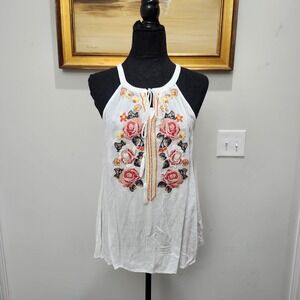Andree by Unit‎ White Floral Embroidered Sleeveless Tank Top Women's Size L
